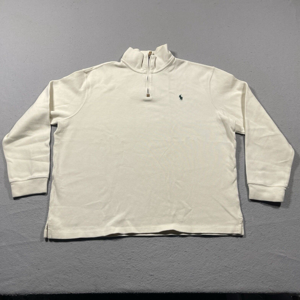 Polo Ralph Lauren Quarter Zip Men XXL Regular Fit Cream White Pullover Preppy
